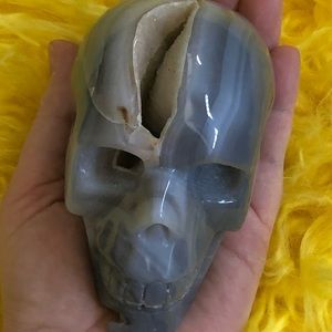 Hefty blue lace agate w/ druzy pocket soothing skull🖤